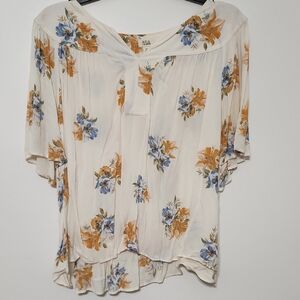 a.n.a Women's Floral Blouse - Cream and Blue